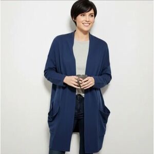 Pact Open‎ Front Cardigan Size Small Medium Blue Organic Cotton Lounge Casual